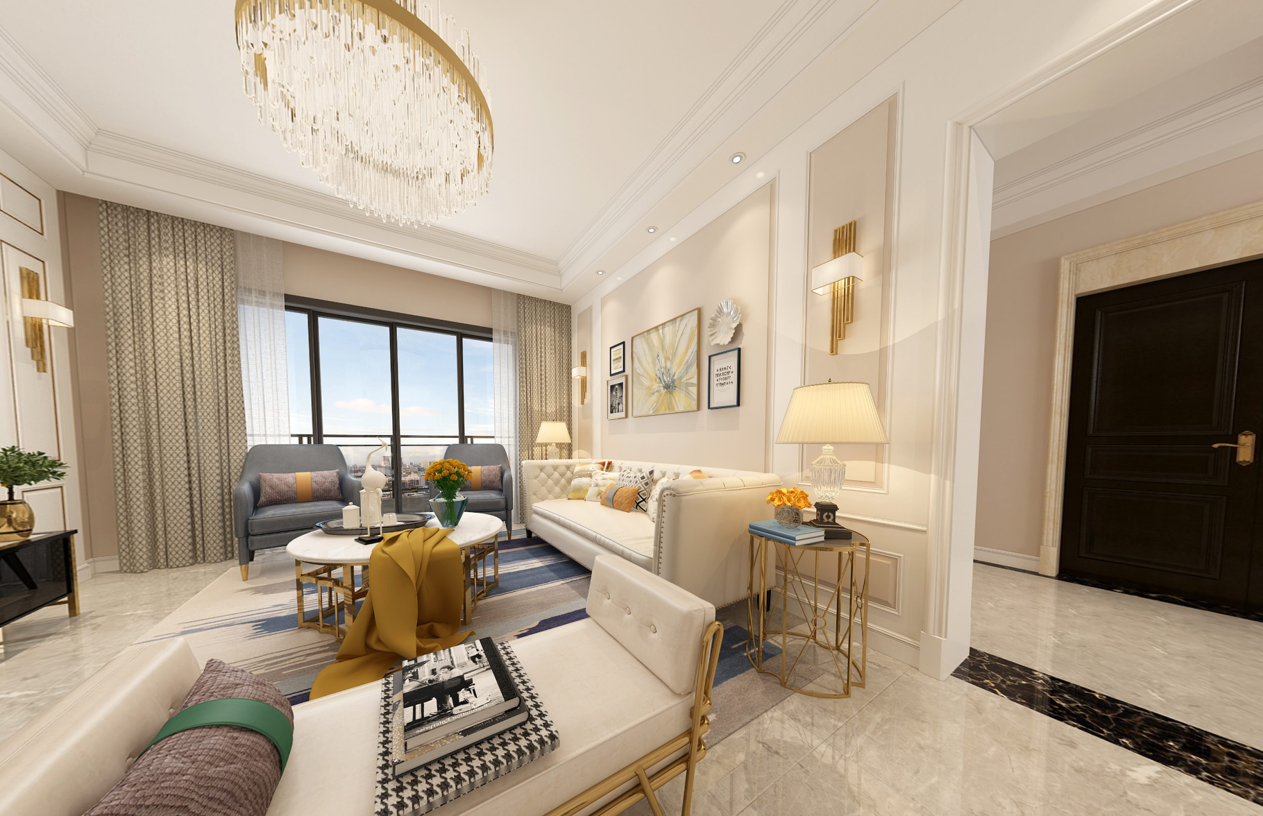 现代前卫风格室内装修效果图-绿地缇香公馆三居121平米-客厅 现代前卫风格室内装修效果图-绿地缇香公馆三居121平米-客厅